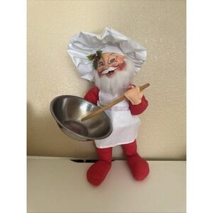 Annalee 1989 Mobilitee Dolls Christmas Baker Chef Santa 18" tall w mixing bowl